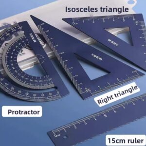 M&G 4-Piece Geometry Mathematical Set | 15cm Ruler, Protractor, & Set Squares - Navy Blue