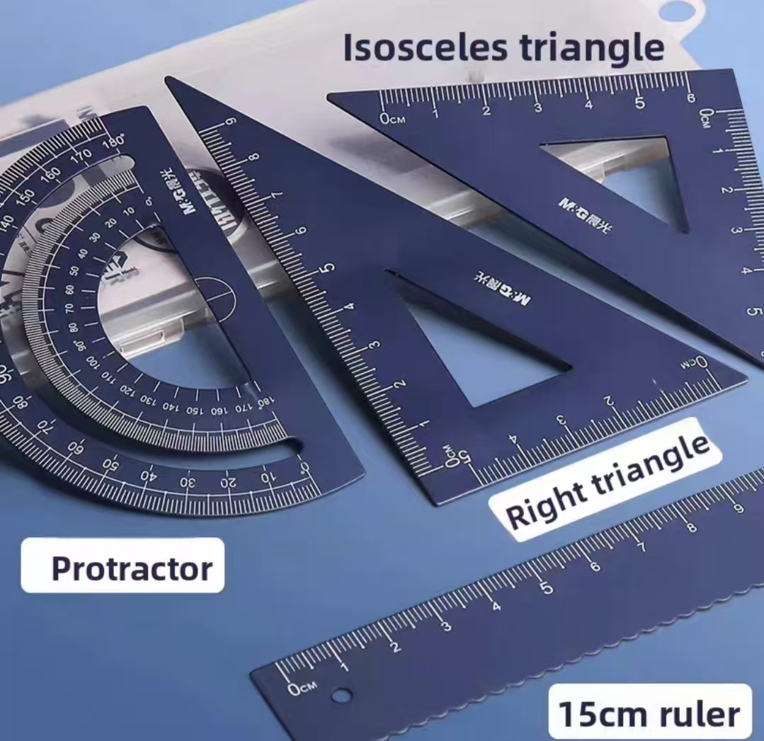 M&G 4-Piece Geometry Mathematical Set | 15cm Ruler, Protractor, & Set Squares - Navy Blue